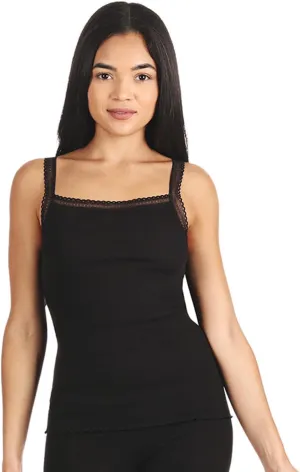 MeMoi Women's Organic Cotton Seamless Ribbed Lace Camisole