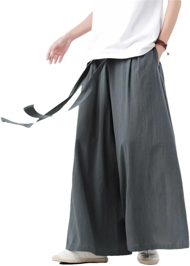 Men Harem Pants Linen Cotton Casual Jogging Pants Male Vintage Design Wide-Leg Trousers Spring Summer Streetwear