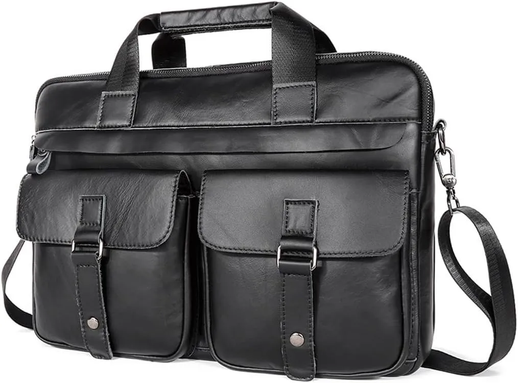 Men Leather Briefcase Computer Handbag Retro Crossbody Shoulder Bag Men's Briefcase Business Bag