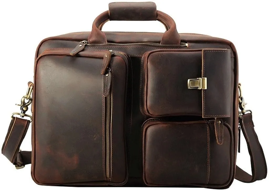 Men Leather Briefcase Men's Business Briefcase Laptop Bag Crazy Horse Leather Shoulder Bag