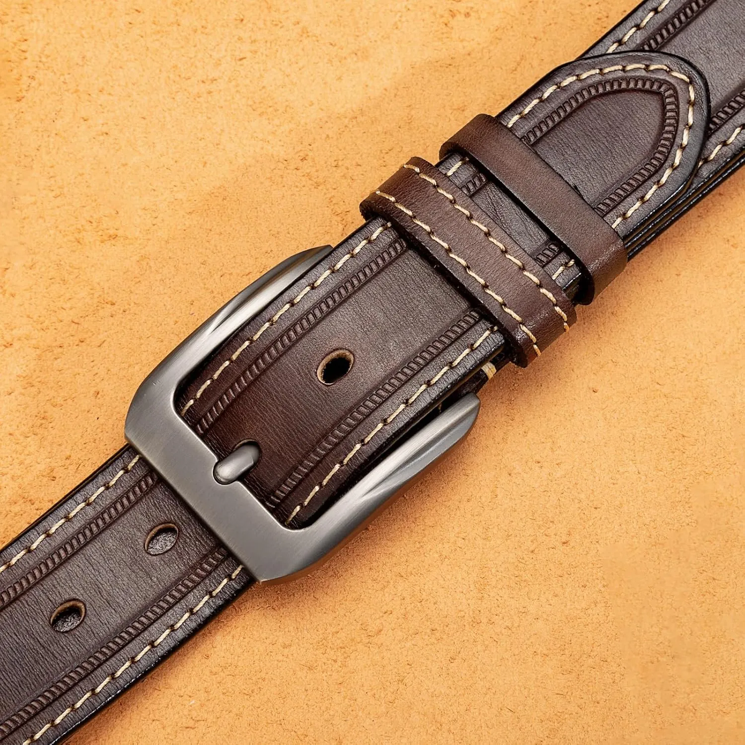 Mens Belts Full Grain Leather Real Italian Material Western Cowboy Belt 1.5 Wide Casual Jean Belt Gift Box Packaging
