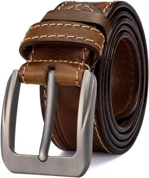 Mens Belts Full Grain Leather Real Italian Material Western Cowboy Belt 1.5 Wide Casual Jean Belt Gift Box Packaging