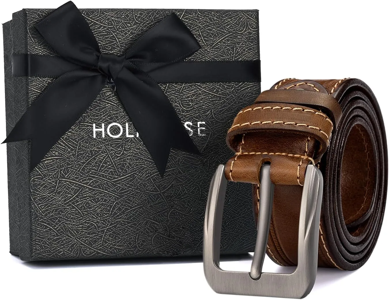 Mens Belts Full Grain Leather Real Italian Material Western Cowboy Belt 1.5 Wide Casual Jean Belt Gift Box Packaging