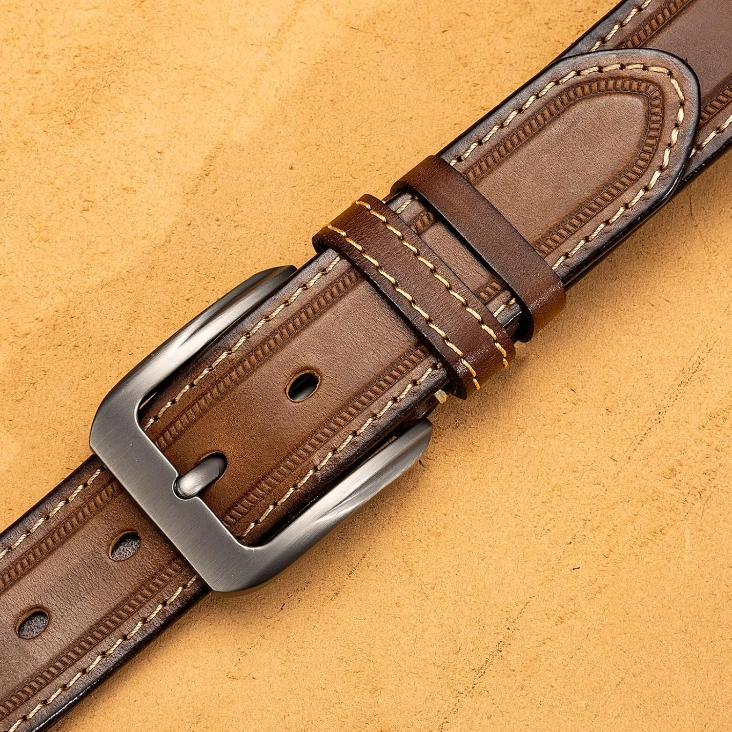 Mens Belts Full Grain Leather Real Italian Material Western Cowboy Belt 1.5 Wide Casual Jean Belt Gift Box Packaging