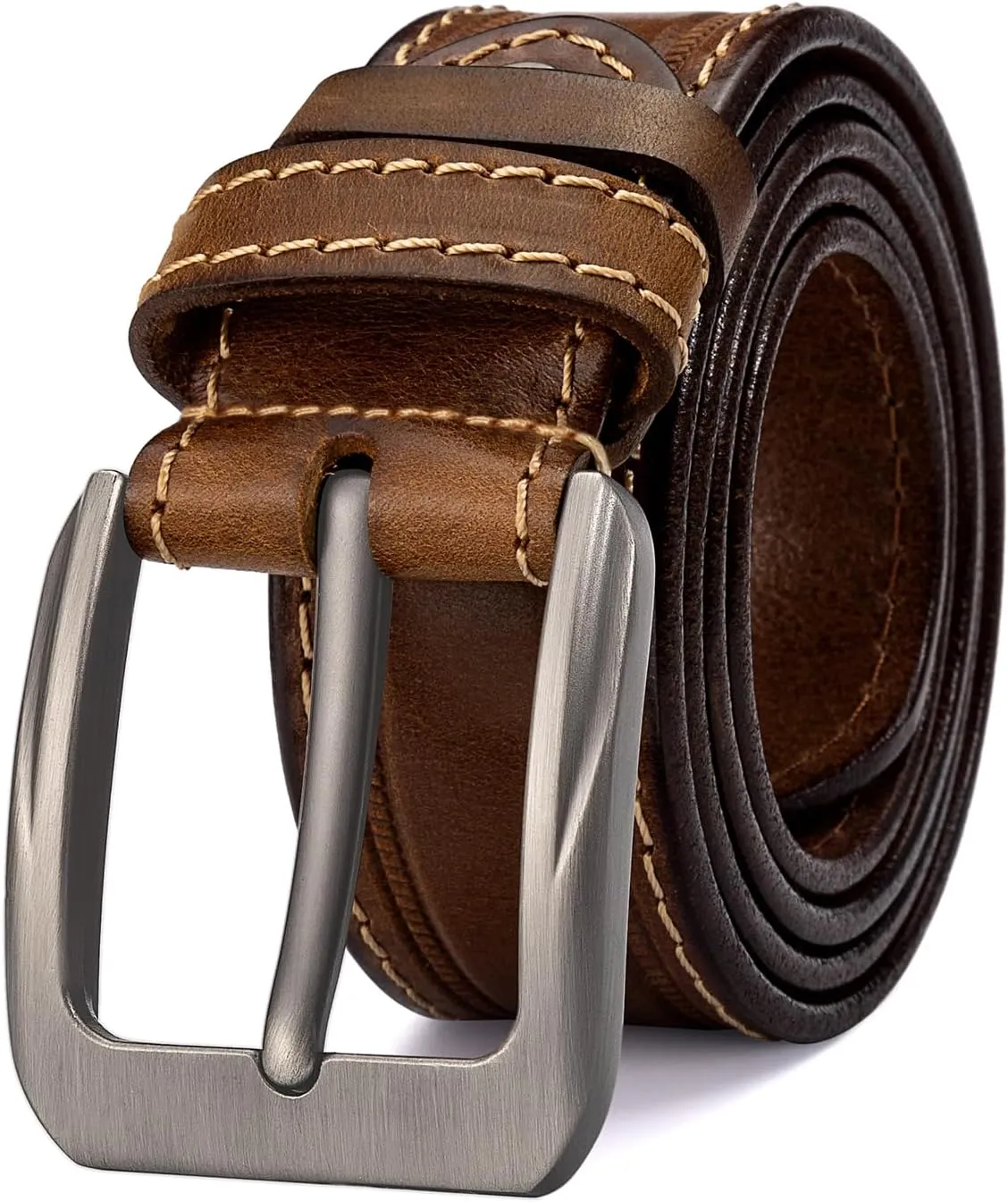 Mens Belts Full Grain Leather Real Italian Material Western Cowboy Belt 1.5 Wide Casual Jean Belt Gift Box Packaging