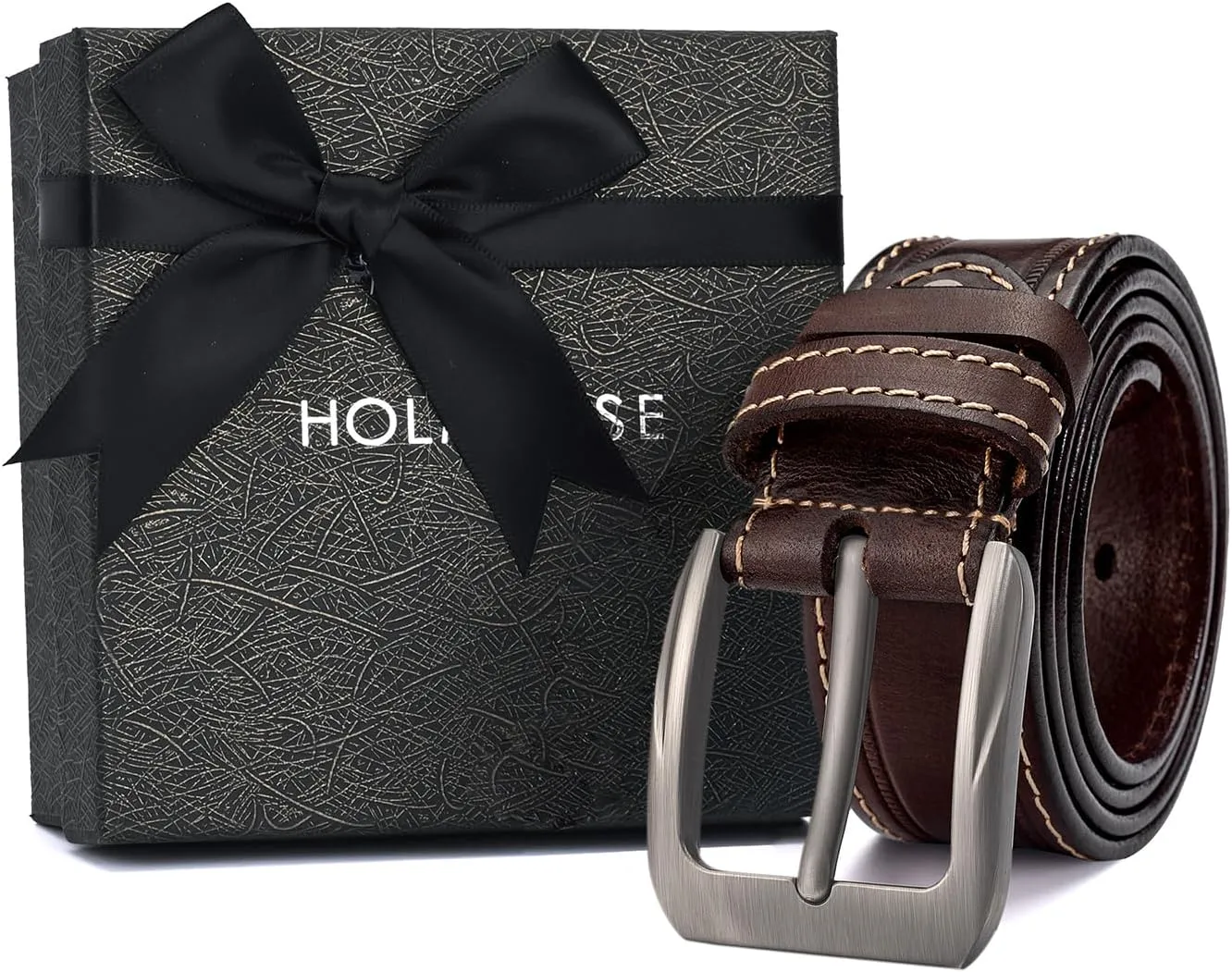 Mens Belts Full Grain Leather Real Italian Material Western Cowboy Belt 1.5 Wide Casual Jean Belt Gift Box Packaging
