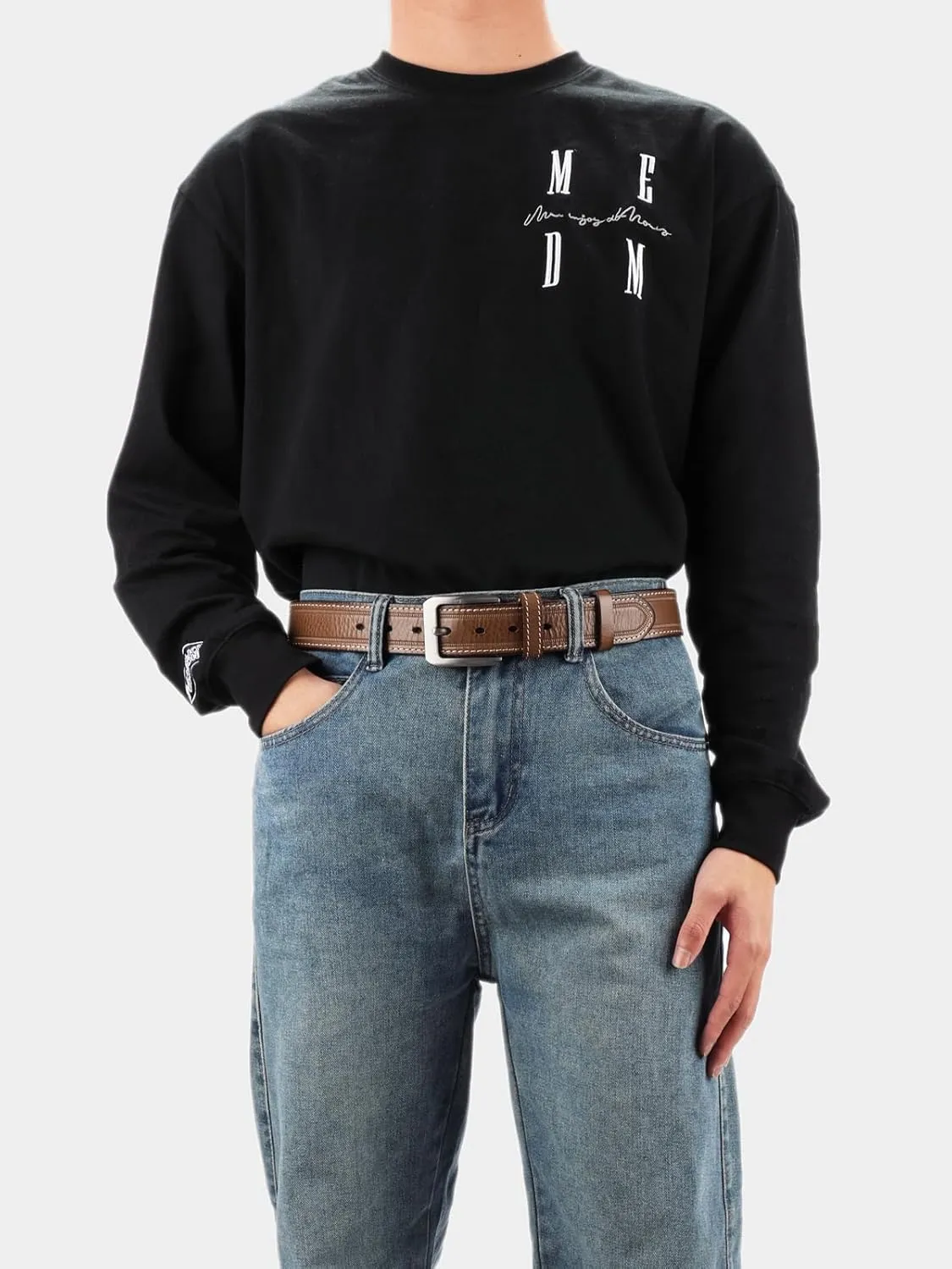 Mens Belts Full Grain Leather Real Italian Material Western Cowboy Belt 1.5 Wide Casual Jean Belt Gift Box Packaging