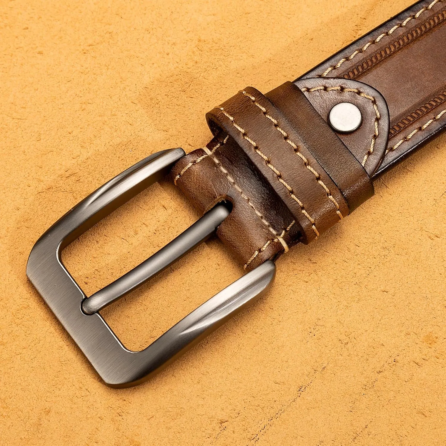 Mens Belts Full Grain Leather Real Italian Material Western Cowboy Belt 1.5 Wide Casual Jean Belt Gift Box Packaging
