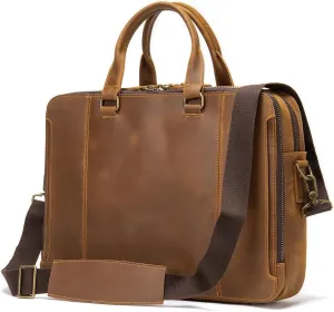 Men's Briefcase Business Tote Computer Bag Crazy Horse Leather Crossbody Shoulder Bag(White-Patch Five-Pointed star4)