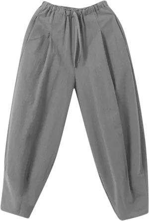 Mens Cotton Wide Leg Harem Pants Loose Fit Workout Training Sweatpants with Drawstrings Trendy Casual Pant for Streetwear