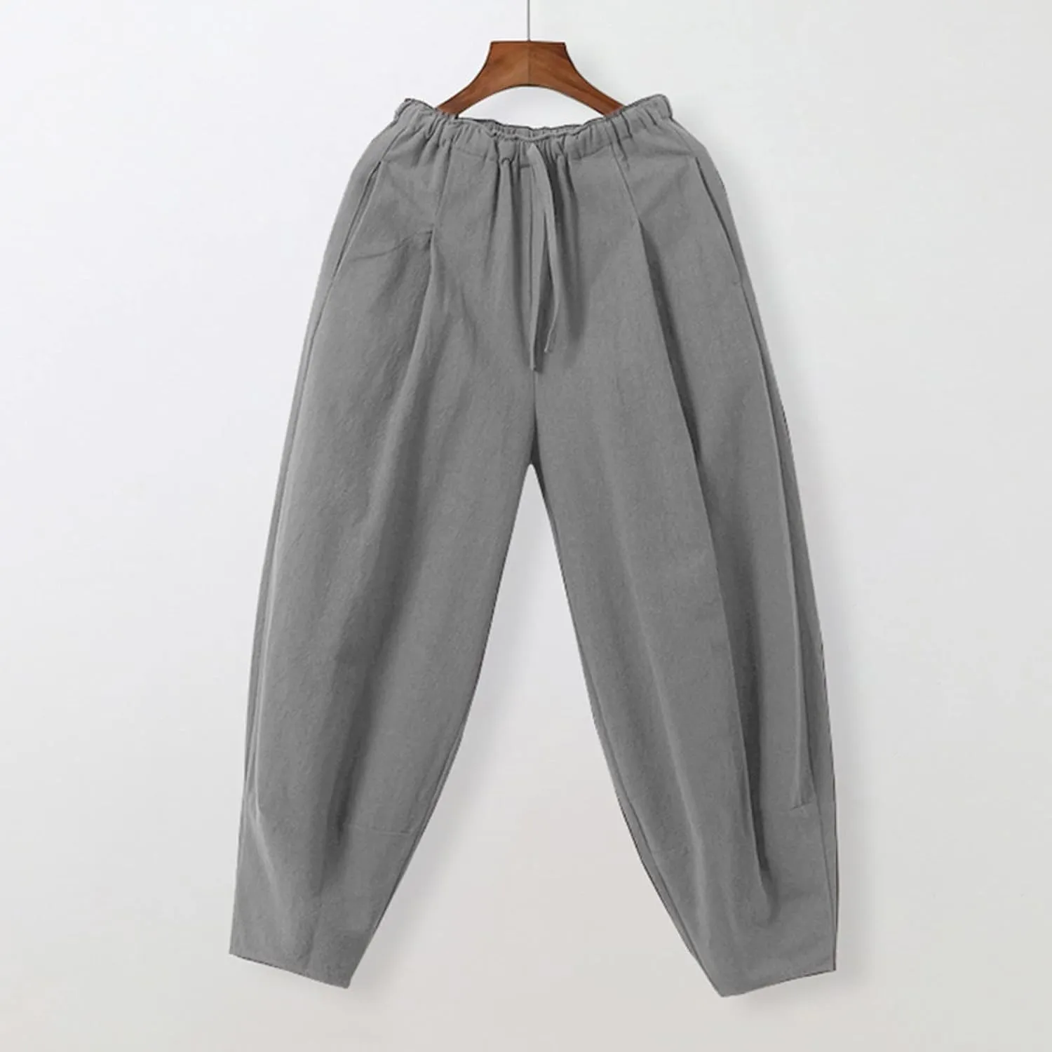 Mens Cotton Wide Leg Harem Pants Loose Fit Workout Training Sweatpants with Drawstrings Trendy Casual Pant for Streetwear