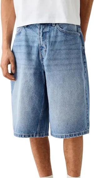 Mens Loose Denim Shorts Baggy Casual Wide Leg Mid Jean Jorts Zipper Hip Hop Shorts with Pockets Streetwear