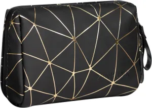 Mini Makeup Bag for Purse, PU Leather Makeup Organizer, Travel Cosmetic Bag, Portable Waterproof Makeup Pouch, Makeup Pouch for Girls Women(Black & Gold)