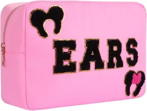 Mouse Ears Bag Travel Case Hair Accessories Organizer Bow Mouse Ears Headbands Holder Storage Nylon Large Chenille Letter Makeup Bag Park Travel Essentials Gifts for Women