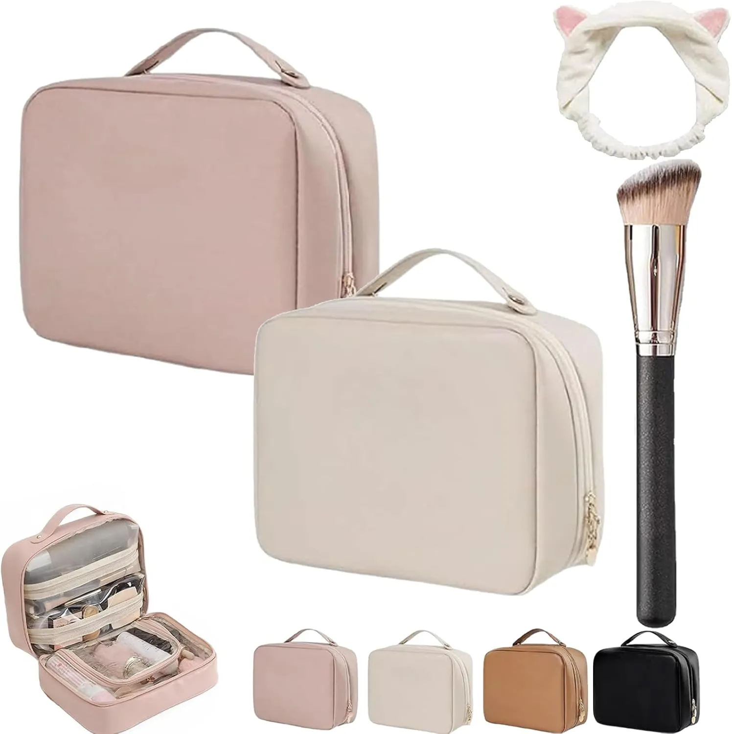 Multi-Compartment Toiletry Cosmetics Bag, Consulbefor Bag, Toiletry Cosmetics Bag Consulbefor, Large Capacity Travel Cosmetic Bag, Pu Leather Portable Storage Bag (2 Pcs A)