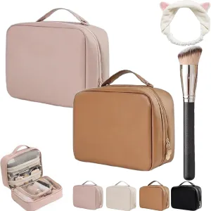 Multi-Compartment Toiletry Cosmetics Bag, Consulbefor Bag, Toiletry Cosmetics Bag Consulbefor, Large Capacity Travel Cosmetic Bag, Pu Leather Portable Storage Bag (2 Pcs B)