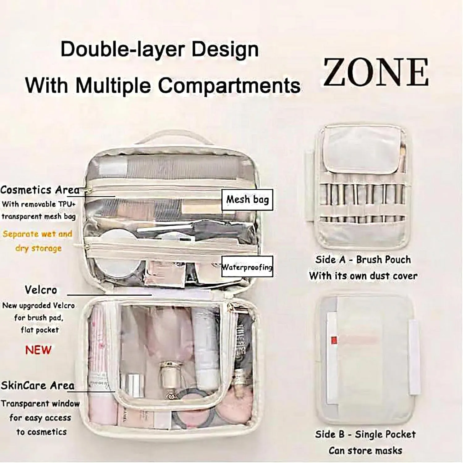 Multi-Compartment Toiletry Cosmetics Bag, Consulbefor Bag, Toiletry Cosmetics Bag Consulbefor, Large Capacity Travel Cosmetic Bag, Pu Leather Portable Storage Bag (2 Pcs D)