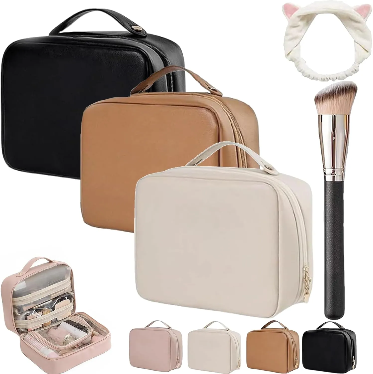 Multi-Compartment Toiletry Cosmetics Bag, Consulbefor Bag, Toiletry Cosmetics Bag Consulbefor, Large Capacity Travel Cosmetic Bag, Pu Leather Portable Storage Bag (3 Pcs A)