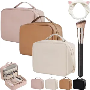 Multi-Compartment Toiletry Cosmetics Bag, Consulbefor Bag, Toiletry Cosmetics Bag Consulbefor, Large Capacity Travel Cosmetic Bag, Pu Leather Portable Storage Bag (3 Pcs B)