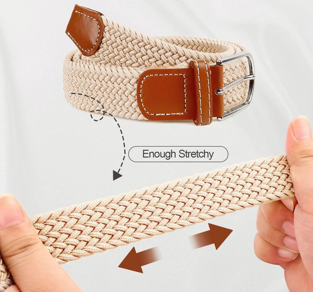 Multicolored Woven Stretch Belt for Men and Women, Braided Elastic Golf Belts Jeans Casual Pants Sport Belt