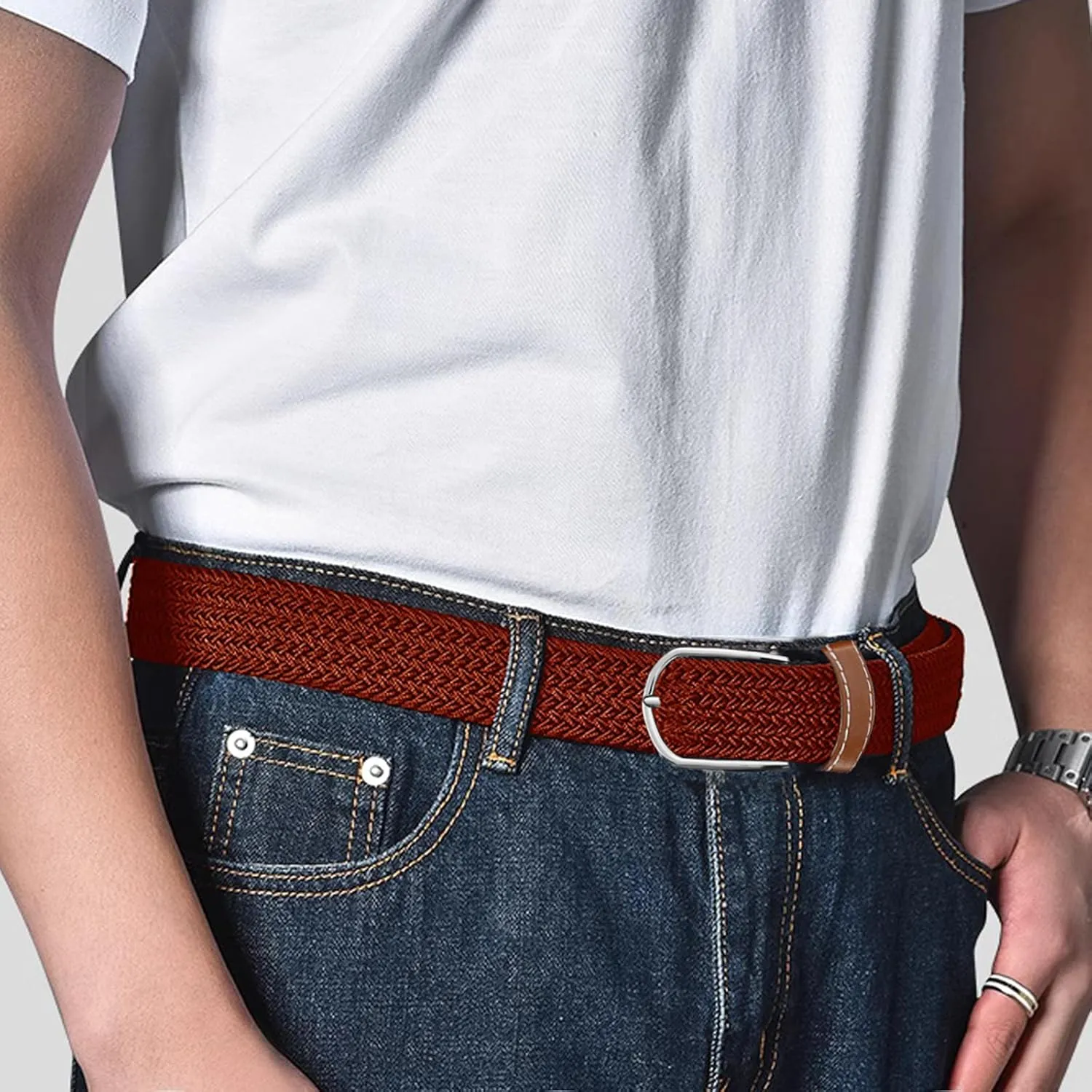 Multicolored Woven Stretch Belt for Men and Women, Braided Elastic Golf Belts Jeans Casual Pants Sport Belt