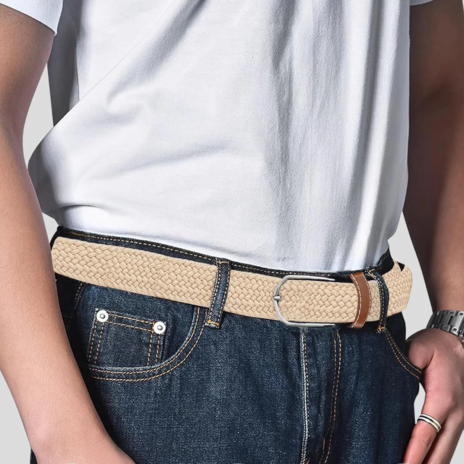 Multicolored Woven Stretch Belt for Men and Women, Braided Elastic Golf Belts Jeans Casual Pants Sport Belt