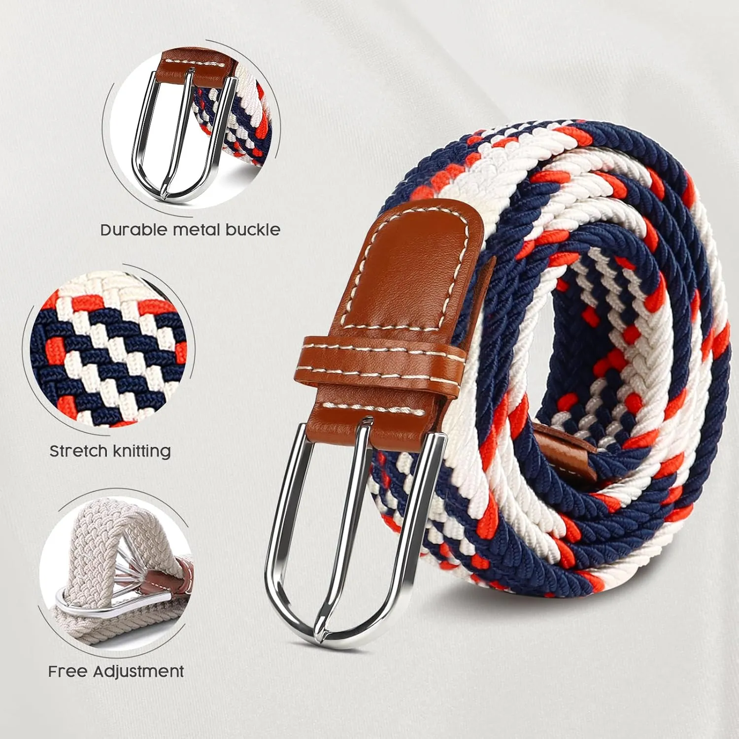 Multicolored Woven Stretch Belt for Men and Women, Braided Elastic Golf Belts Jeans Casual Pants Sport Belt