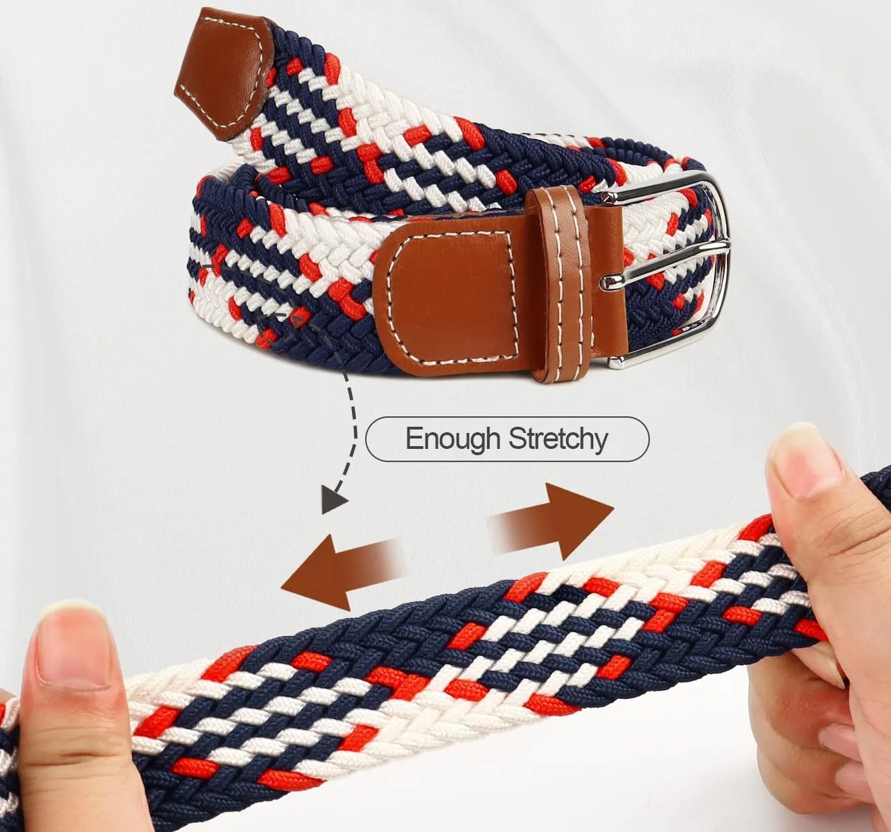 Multicolored Woven Stretch Belt for Men and Women, Braided Elastic Golf Belts Jeans Casual Pants Sport Belt