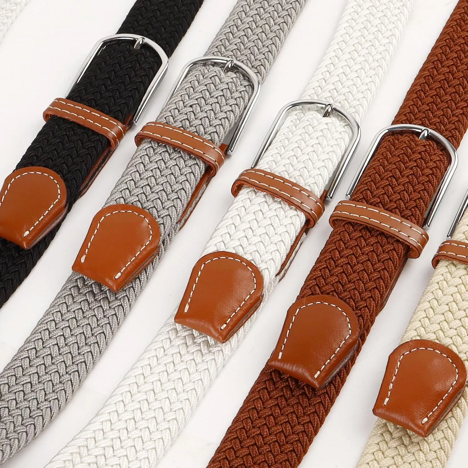 Multicolored Woven Stretch Belt for Men and Women, Braided Elastic Golf Belts Jeans Casual Pants Sport Belt