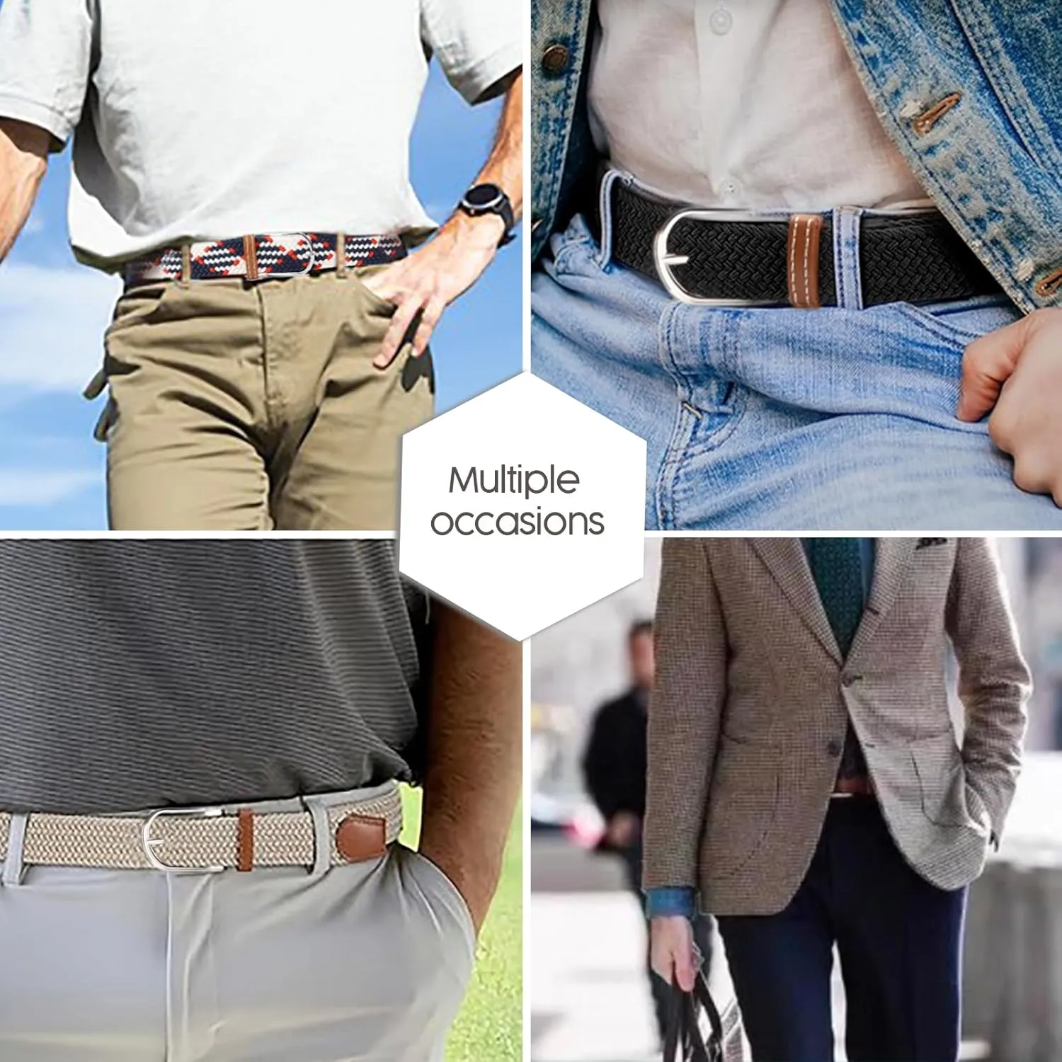 Multicolored Woven Stretch Belt for Men and Women, Braided Elastic Golf Belts Jeans Casual Pants Sport Belt