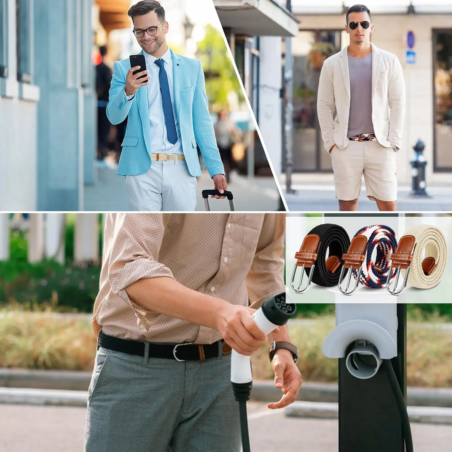 Multicolored Woven Stretch Belt for Men and Women, Braided Elastic Golf Belts Jeans Casual Pants Sport Belt