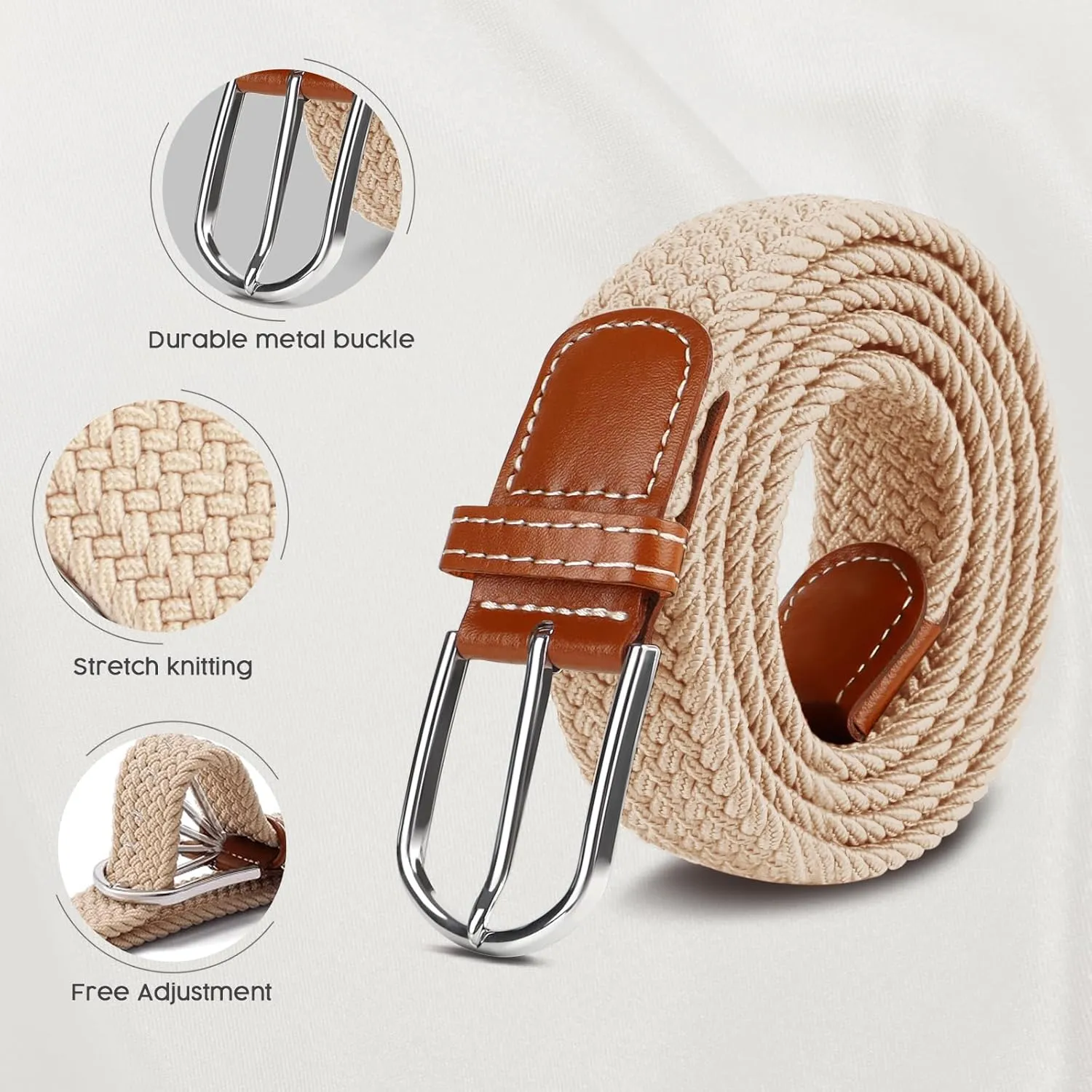 Multicolored Woven Stretch Belt for Men and Women, Braided Elastic Golf Belts Jeans Casual Pants Sport Belt