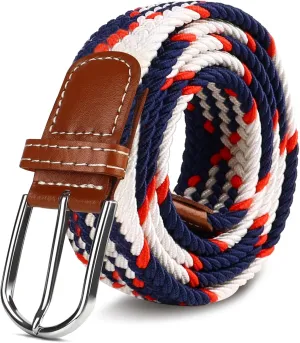 Multicolored Woven Stretch Belt for Men and Women, Braided Elastic Golf Belts Jeans Casual Pants Sport Belt