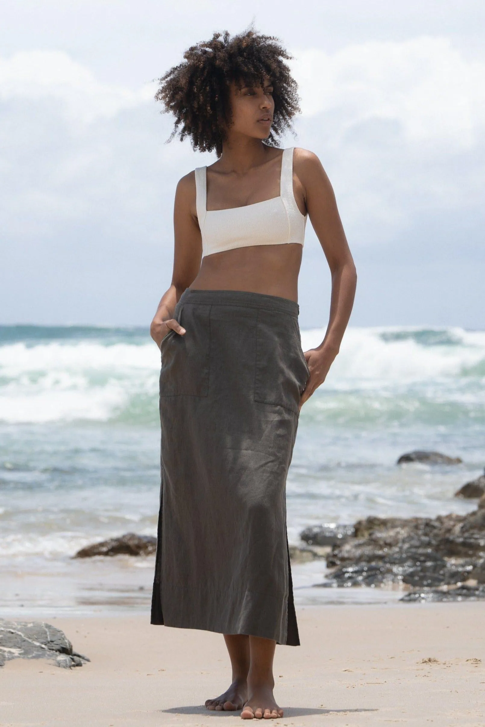 NADI KHAKI LINEN SKIRT