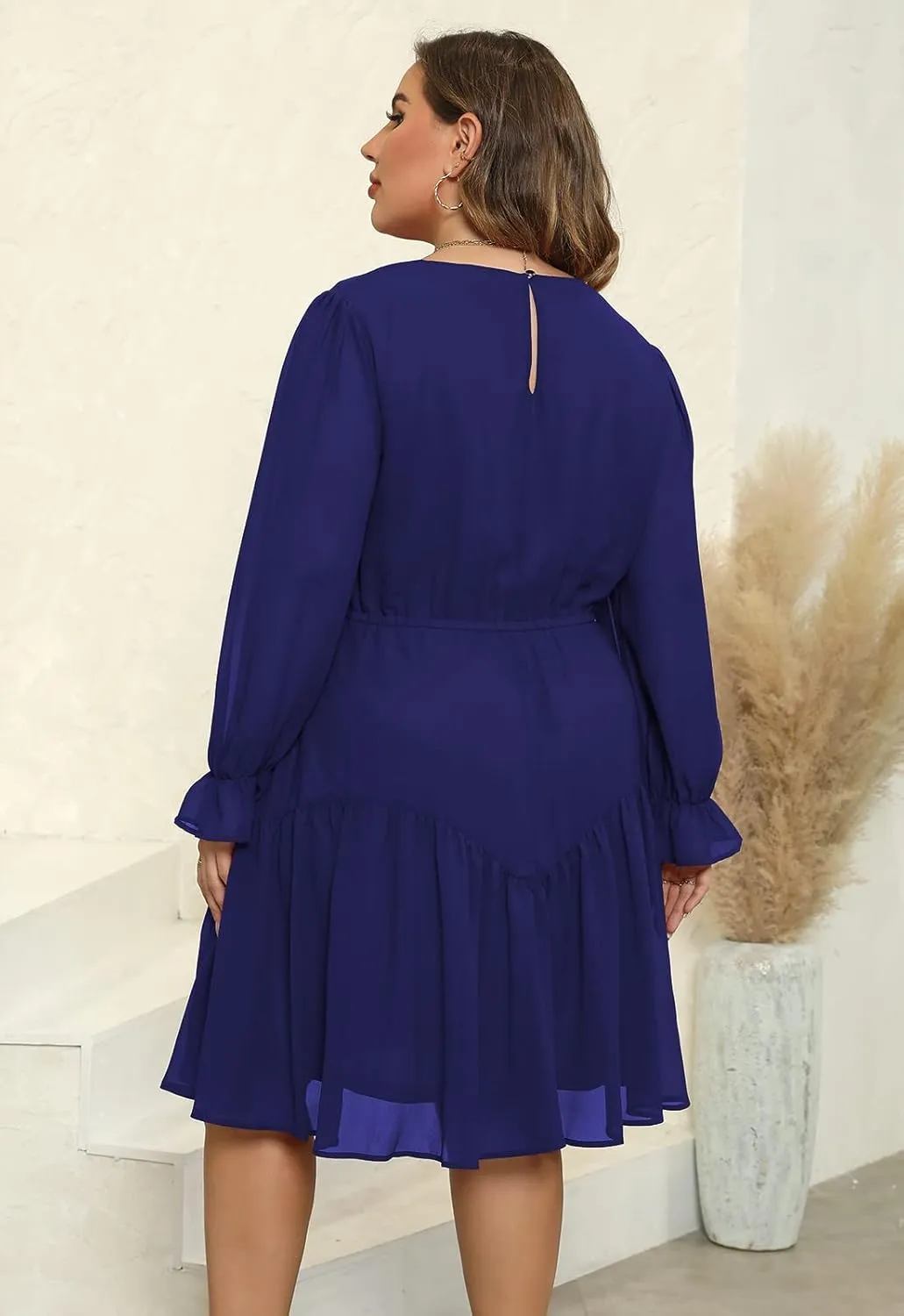 Nemidor Womens Casual Plus Size Long Lantern Sleeve Boho Chiffon Print Midi Skater Dress NEM320