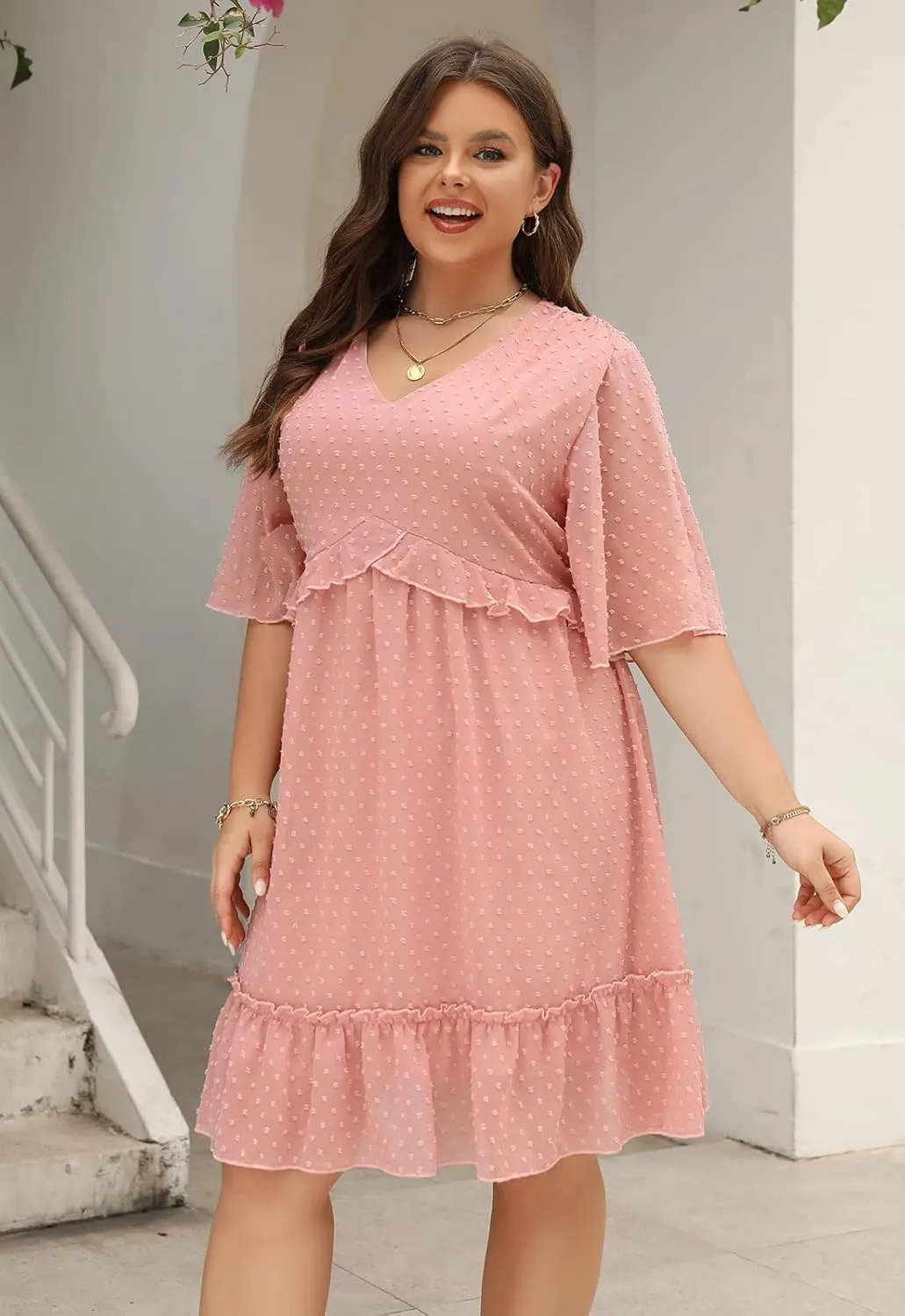 Nemidor Womens Loose Plus Size Summer Ditsy Floral Print Ruffle Mini Flowy Dress NEM314