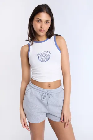 New York Crest Embroidered Graphic High Neck Tank Top