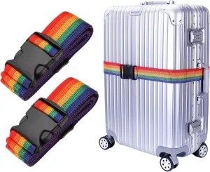 Nylon Luggage Straps for Suitcase Security Identification Accessories,Heavy Duty Packing Belt with Buckle Adjustable Length for 20"-34" Size Travel Case, 2 Packs Rainbow Colors 2M Length