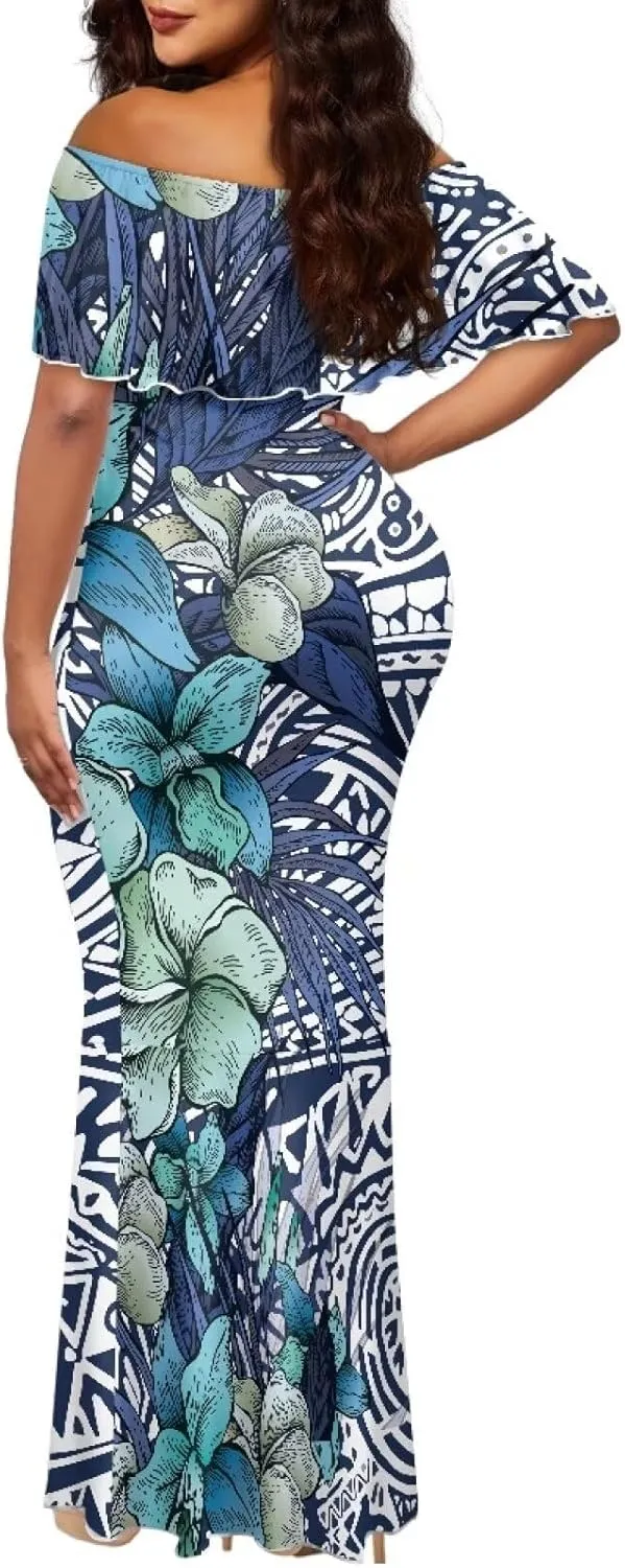 Off The Shoulder Dresses for Women Polynesian Dress Summer Hawaiian Outfit Long Dresses S-7XL