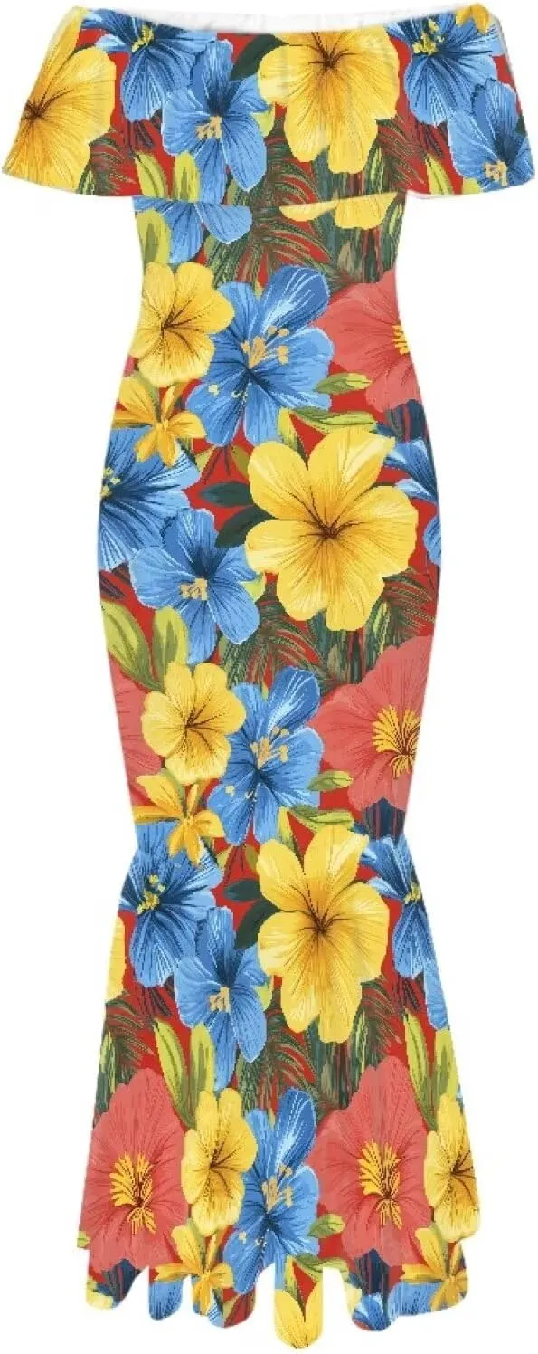 Off The Shoulder Dresses for Women Polynesian Dress Summer Hawaiian Outfit Long Dresses S-7XL
