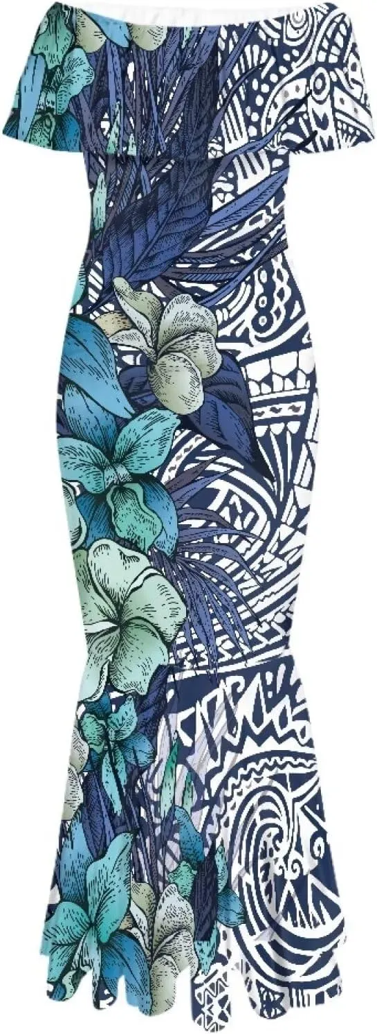 Off The Shoulder Dresses for Women Polynesian Dress Summer Hawaiian Outfit Long Dresses S-7XL