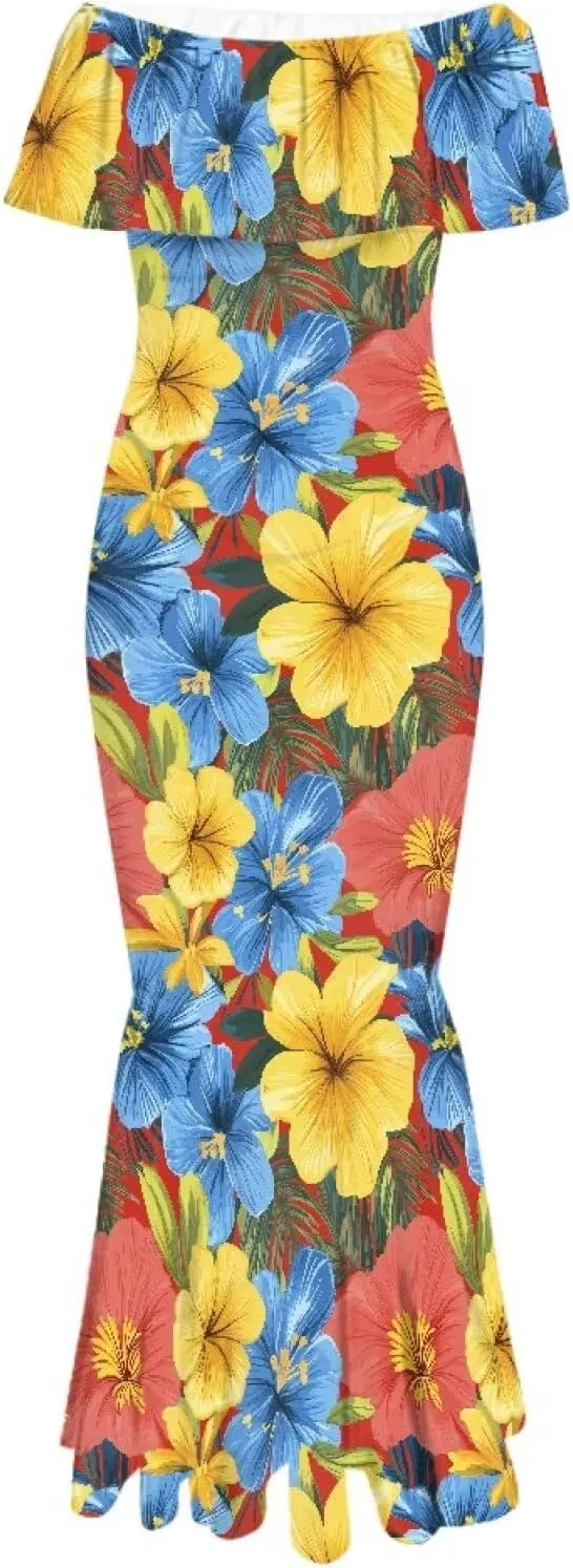 Off The Shoulder Dresses for Women Polynesian Dress Summer Hawaiian Outfit Long Dresses S-7XL