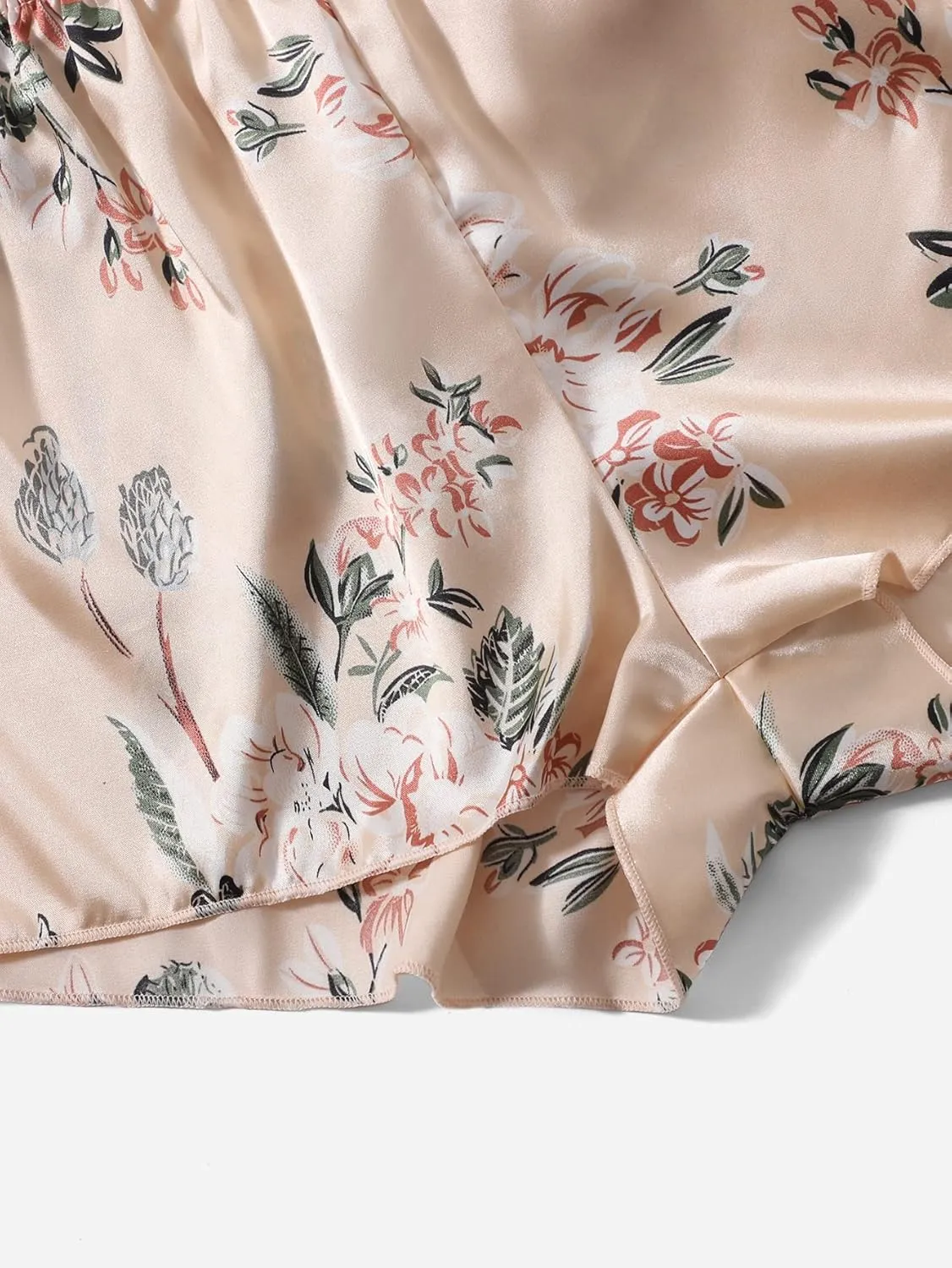 OYOANGLE Women's 3 Pieces Floral Print Satin Sleep Pajama Shorts Loungewear Shorts