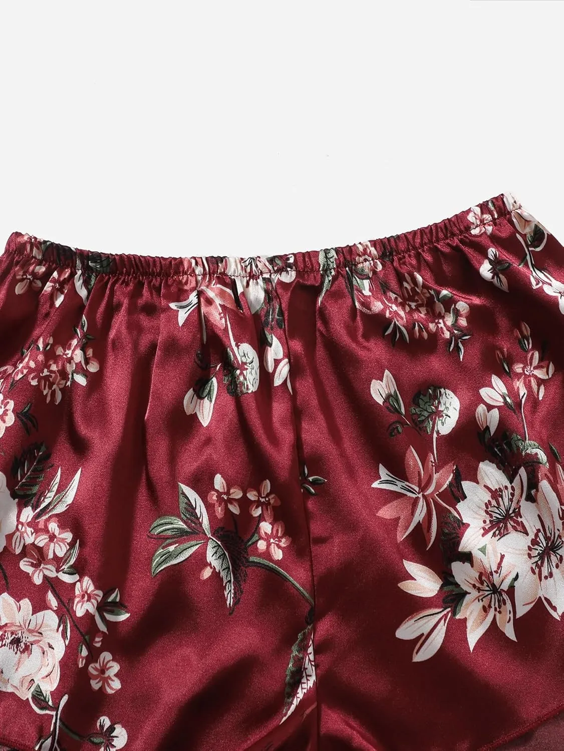OYOANGLE Women's 3 Pieces Floral Print Satin Sleep Pajama Shorts Loungewear Shorts