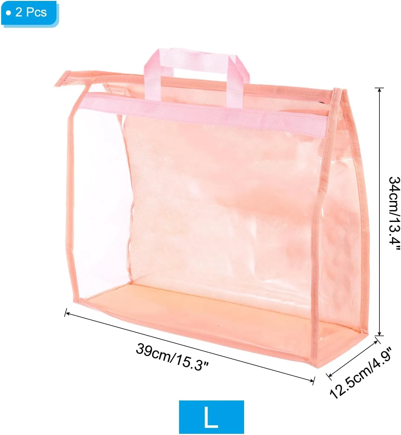 PATIKIL Handbag Dust Bags, 2 Pack Clear Purse Storage Organizer L Size PVC Dustproof Handbag Cover Transparent Purse Protector for Closet Rack Wardrobe, Pink
