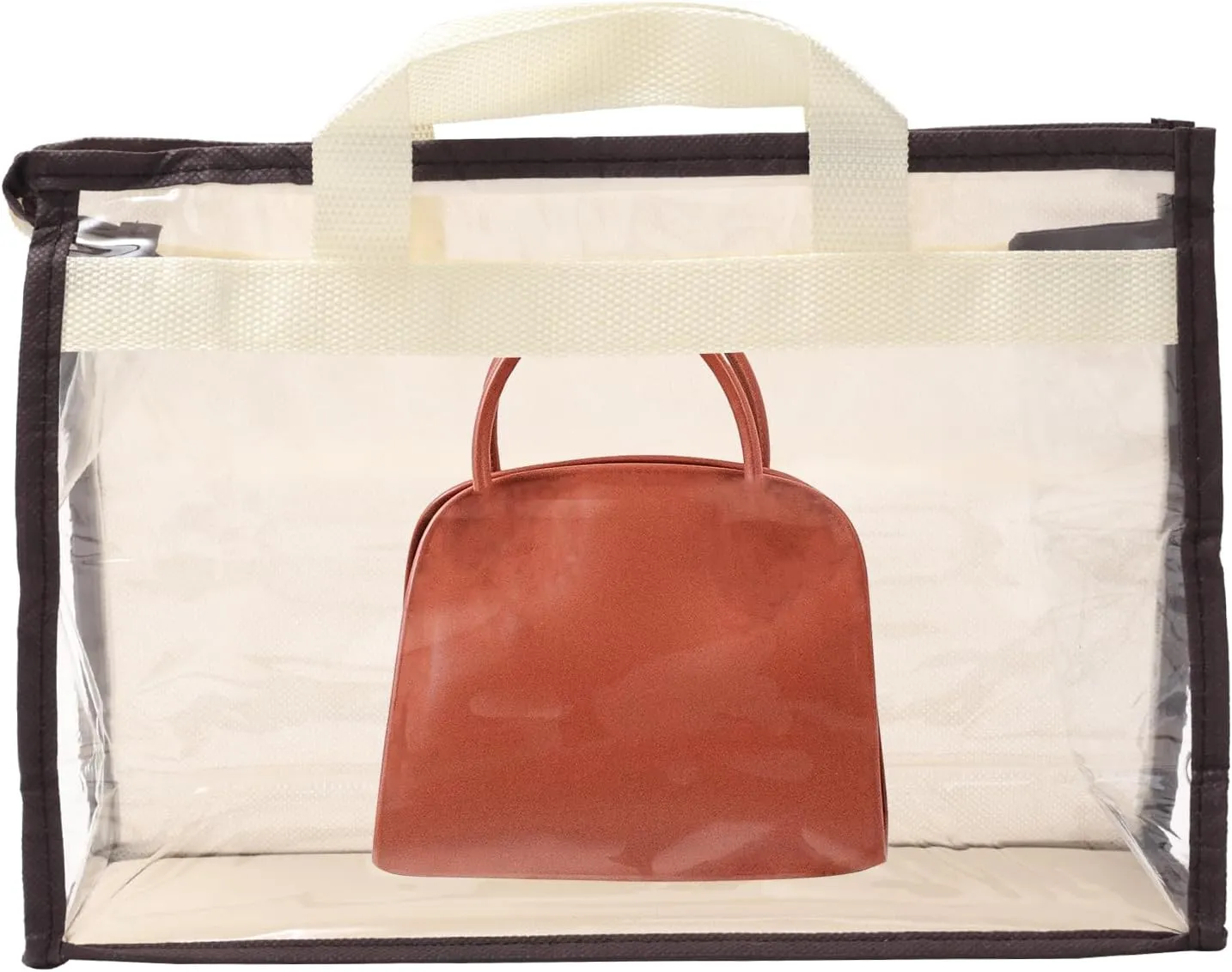 PATIKIL Handbag Dust Bags, Clear Purse Storage Organizer S Size PVC Dustproof Handbag Cover Transparent Purse Protector, Beige