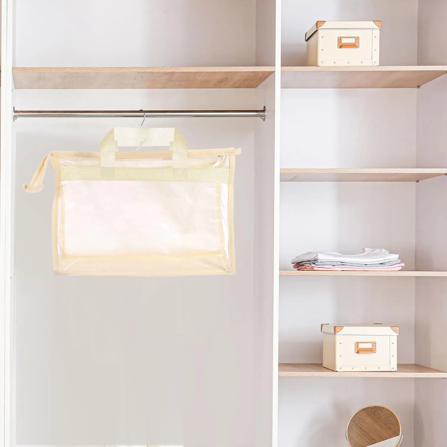 PATIKIL Handbag Dust Bags, Clear Purse Storage Organizer XL Size PVC Dustproof Handbag Cover Transparent Purse Protector for Closet Rack Wardrobe, Pink