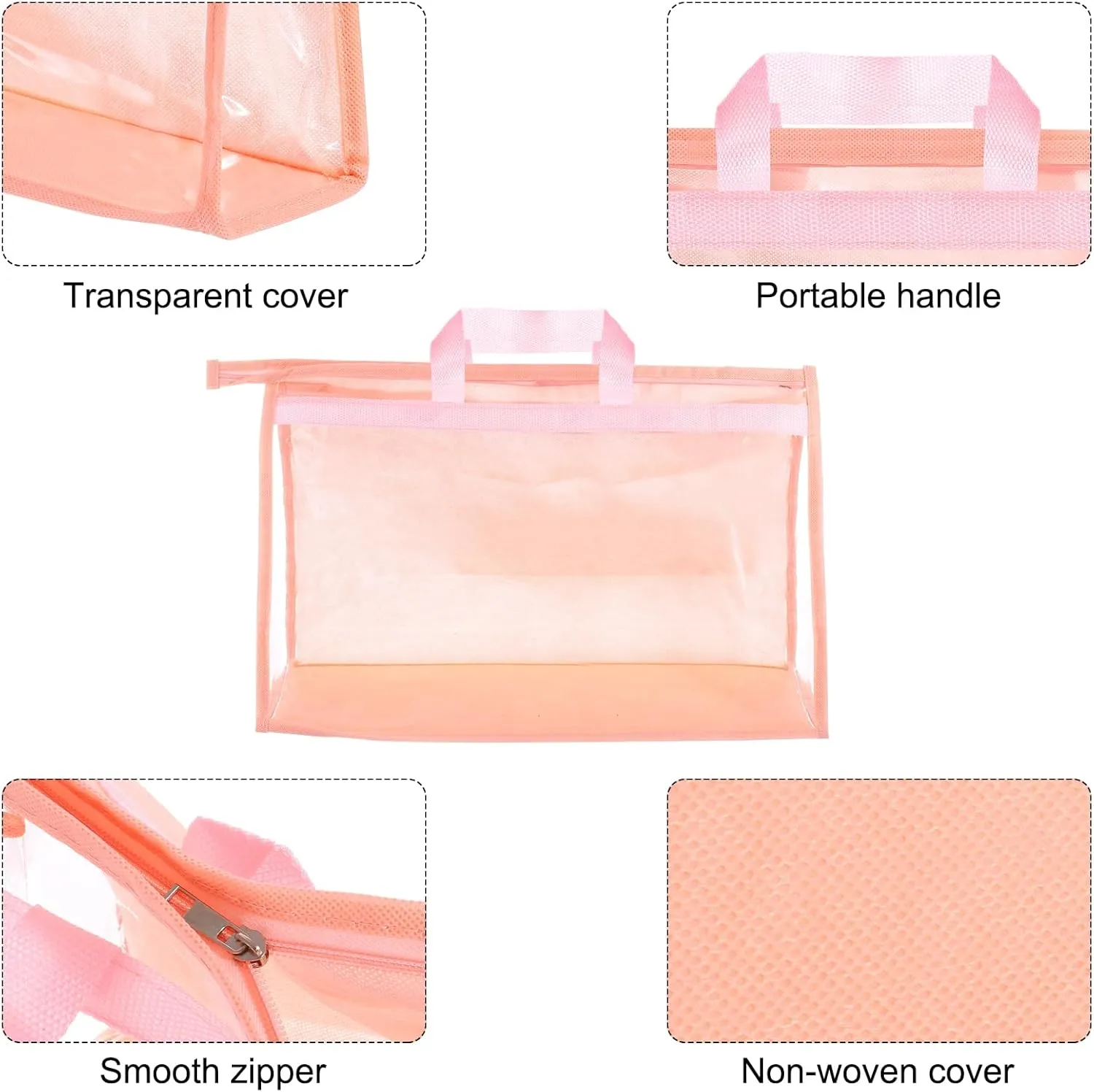 PATIKIL Handbag Dust Bags, Clear Purse Storage Organizer XL Size PVC Dustproof Handbag Cover Transparent Purse Protector for Closet Rack Wardrobe, Pink