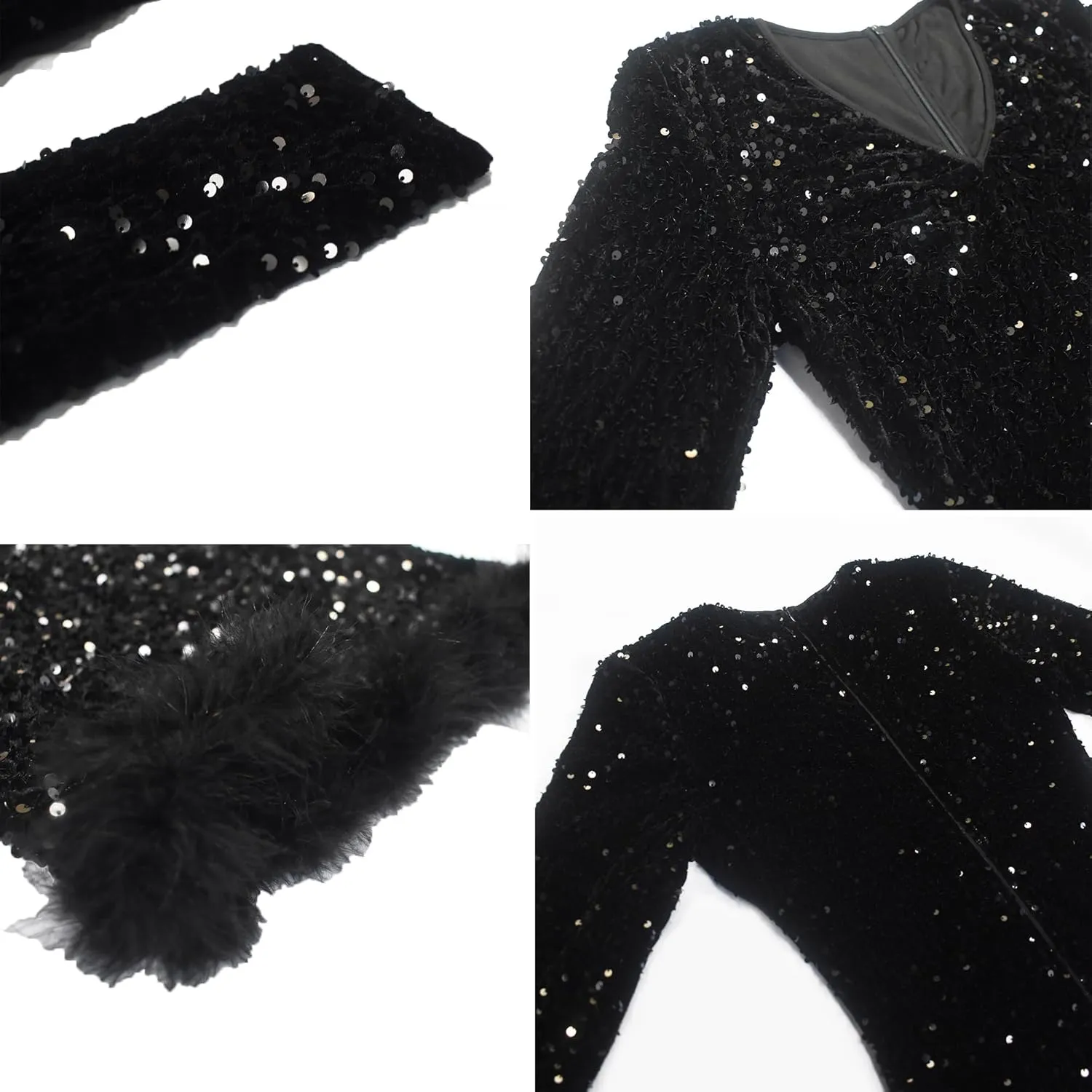 PORRCEY Women's Hot Drilling Craft Sexy Long Sleeve Mesh See Through Party Club Night Rhinestone Dress