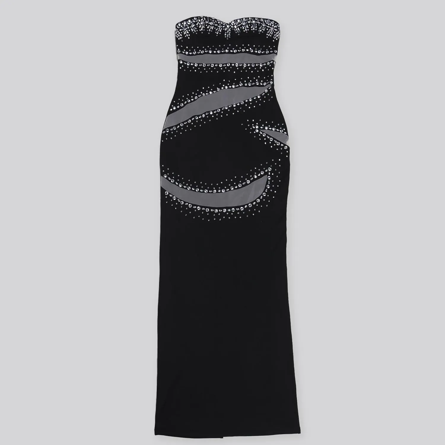 PORRCEY Women's Hot Drilling Craft Sexy Long Sleeve Mesh See Through Party Club Night Rhinestone Dress